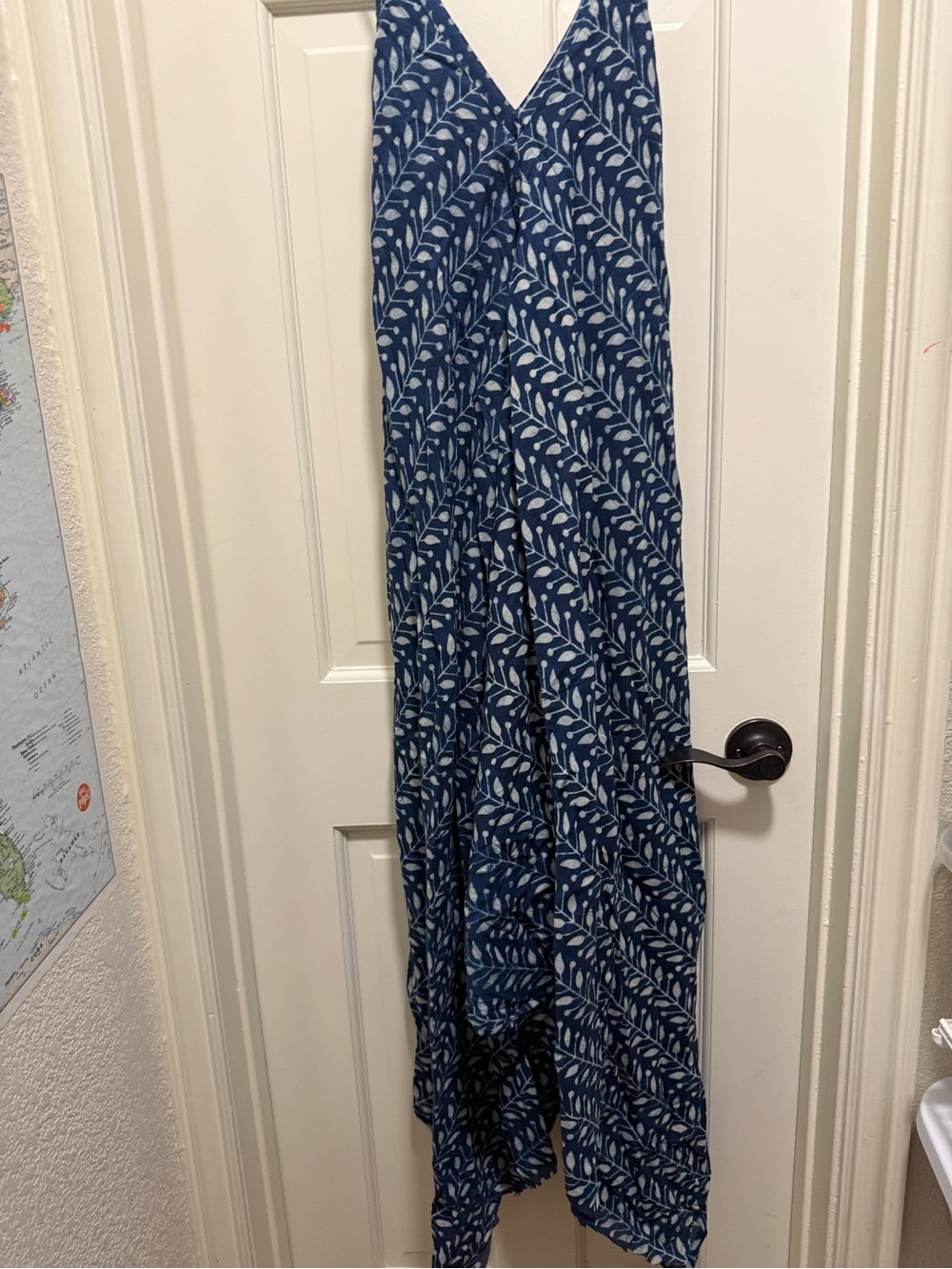 Cost Plus World Market Navy and White Leaf-Print Jumpsuit
